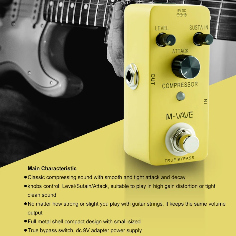 M-VAVE Compressor Guitar Effect Pedal True Bypass Fully Metal Shell Guitar Compressor Effect Pedal Guitar Parts & Accessories