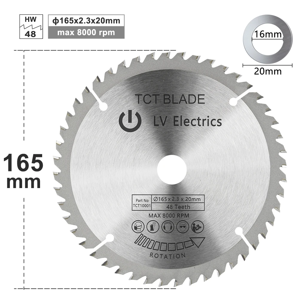 XCAN 165mm Cirkelzaagblad TCT Carbide Zaagblad Voor Houtbewerking Snijgereedschappen Hout Slijpschijf 24/40/48/60T