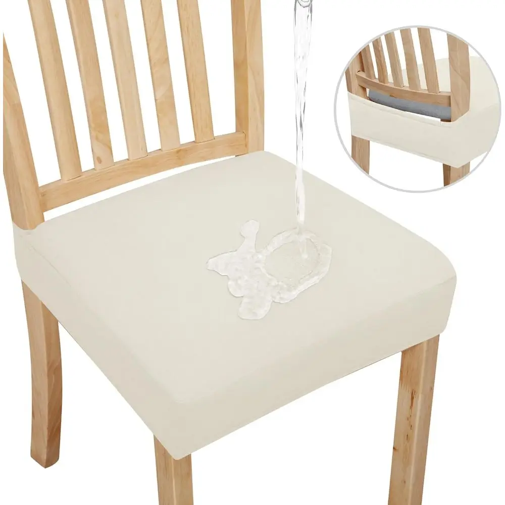 

100% Waterproof Seat Covers, 6-Pack, Stretchy Slipcovers for Dining Chairs, Removable & Washable, Ivory