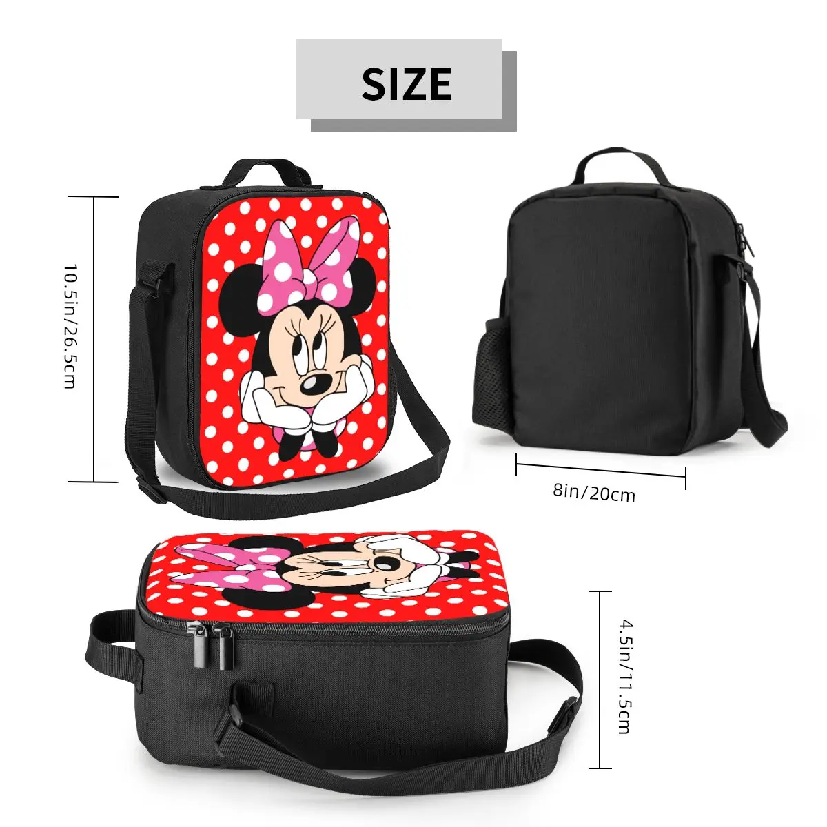 Custom Comics Minnie Mouse Lunch Box Women Leakproof Cartoon Cooler Thermal Food Insulated Lunch Bag Kids School Children