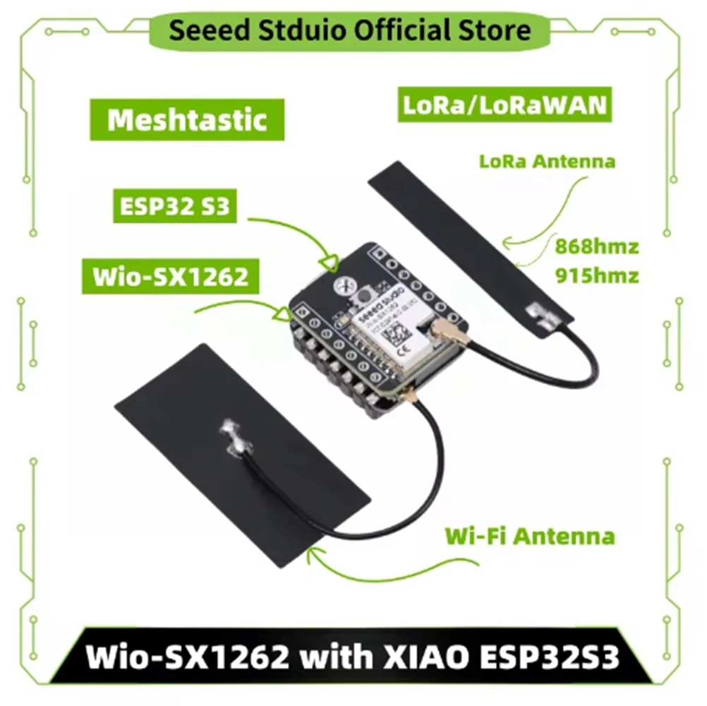 

esp32 s3 lora Местластичная антенна Lora, SX126, 868 МГц, 915 МГц, XIAO ESP32S3 для стартового комплекта Meshtastic и LoRa, LoRa/LoRaWAN, Wi-Fi, BLE
