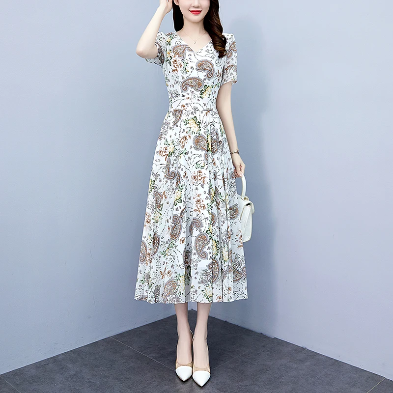 2025 Stampa Vintage Elagant Aderente Notte Abito longuette Festa di lusso Prom Abito lungo Donna Chiffon floreale Casual Boho Beach Vestito estivo