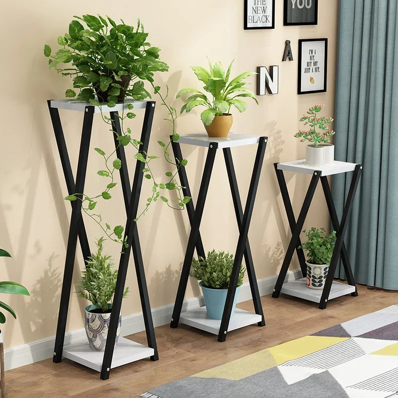 Indoor Metal Flower Stand  Nordic Style Garden Wood Plant Rack, Elegant Metal Shelf, Living Room Greenery Display