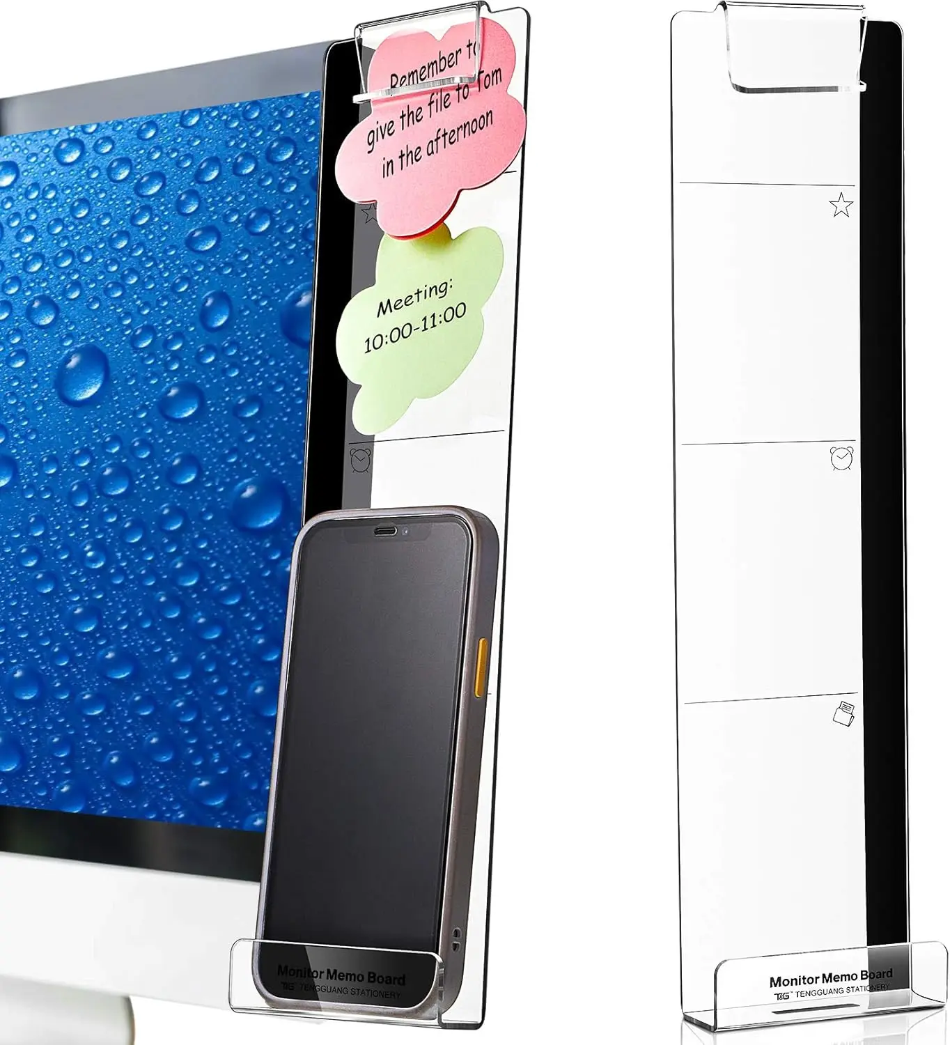 

2 Pcs Acrylic Monitor Memo Board with Phone Holder, Sticky Note Side Panel for Office Home, Left & Right
