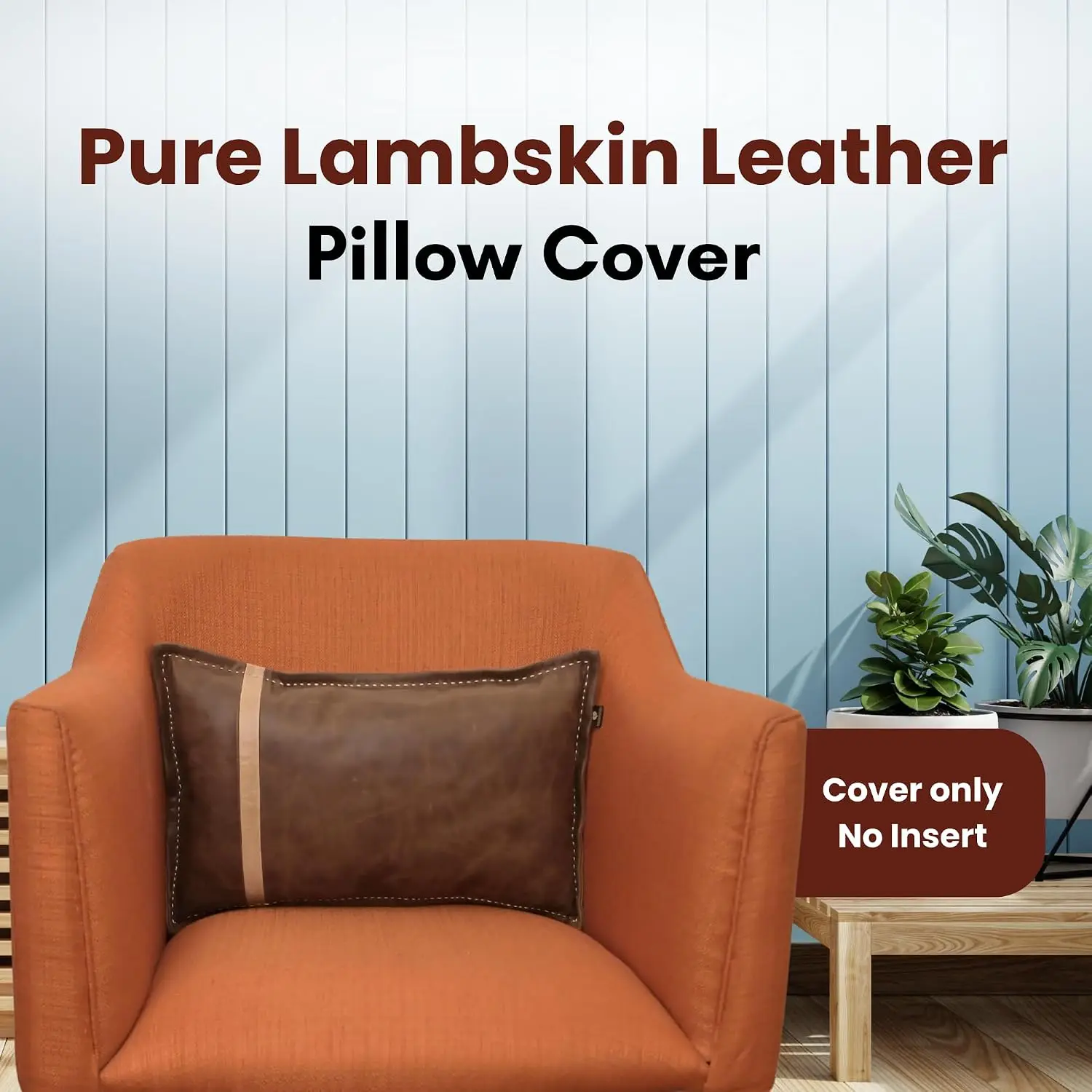 Lambskin Leather Pillow Cover Sofa Cushion Decorative Throw Living Room Bedroom Brown Off White 12x20 Inch Pack 2, Customized