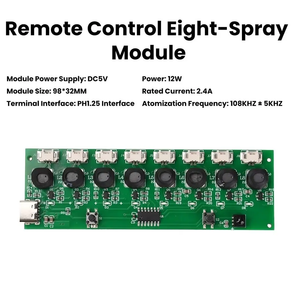 1Set DC 5V Ultrasonic Atomizer Module 12W 8-Nozzle Design Spray Humidifier Module Ultrasonic Atomization Type-C Interface