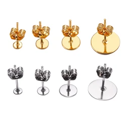 10-100pcs Gold Plated Stainless Steel Blank Post Earring Studs Base Pins With Earring Plug Ear Back For DIY Jewelry Making