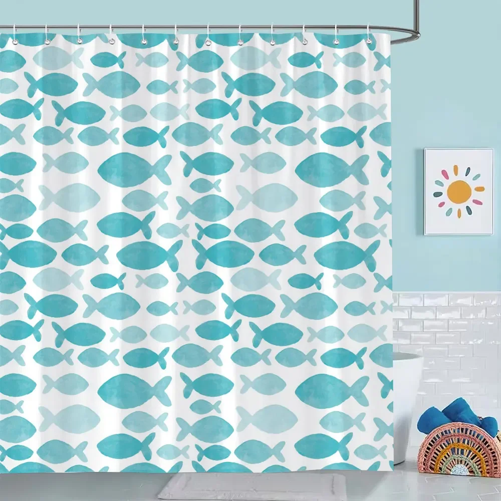 

Fish Cartoon Print Shower Curtain Fox Funny Forest Animals Polyester Fabric Kids Shower Curtain Bathroom Decoration With Hooks
