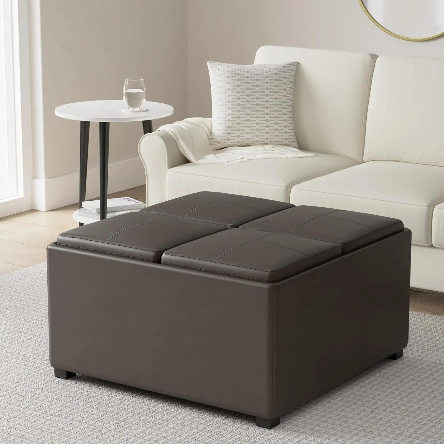 35 inch Wide Contemporary Square Coffee Table Storage  for the Living Room and Bedroom