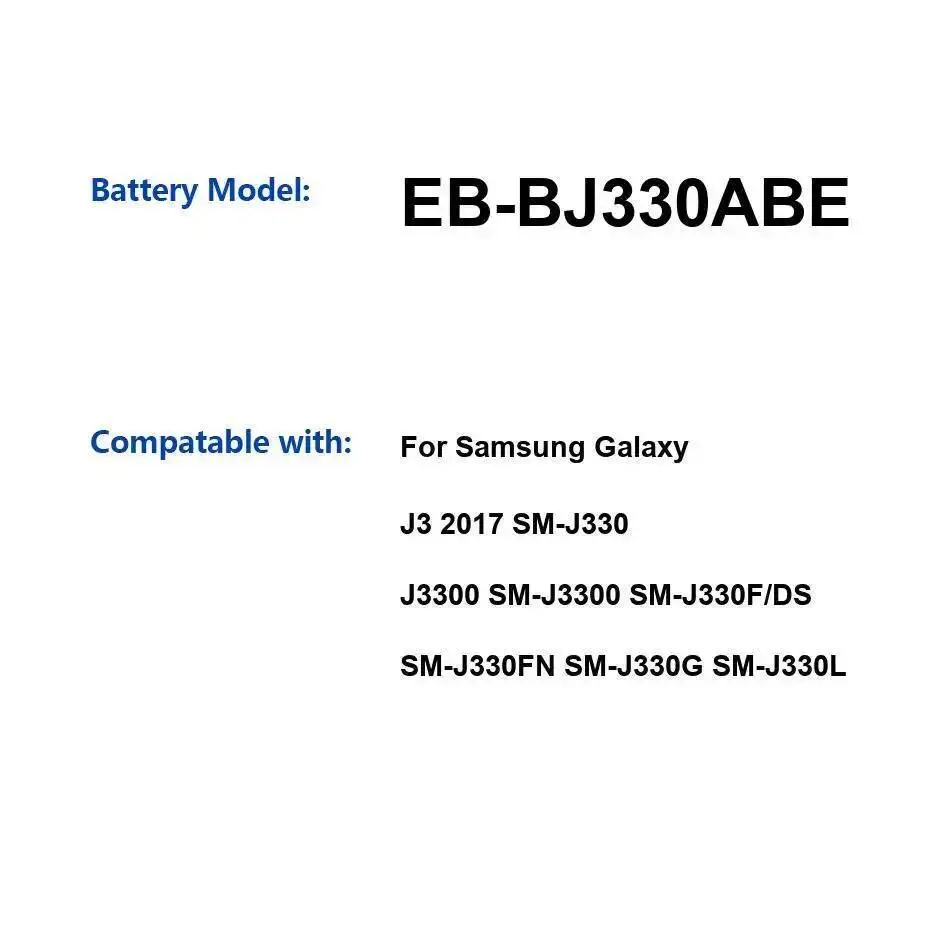 

Аккумулятор EB-BJ330ABE 2400 мАч для Samsung Galaxy J3 2017 SM-J330 J3300 SM-J3300 SM-J330F DS SM-J330FN SM-J330G SM-J330L