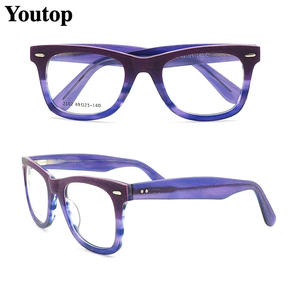 Women Square Glasses Frame Men Vintage Optical Acetate Eyeglass Frames Retro Round Spectacles Purple Blue Prescription Eyeglass