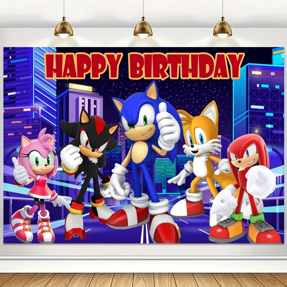 Cartoon Sonic Blue Party Backdrop Decoration Boys Birthday Vinyl Photographic Background Baby Shower Photo Studio Banner Props