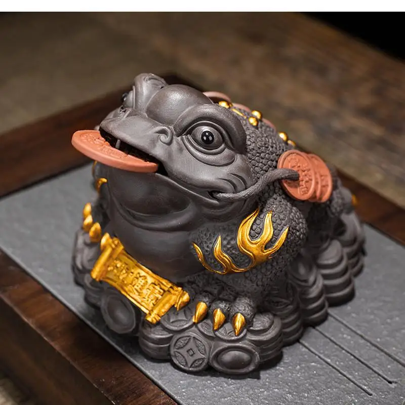 

Chinese Tea Set, Purple Clay, Pet, Lucky Golden Statue, Decorative Arts and Crafts, Office, Desk, Sculpture