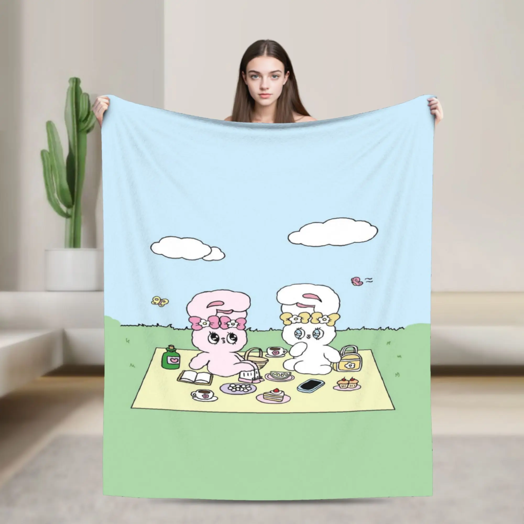 Esther Bunny cartoon rabbit Blanket Multi-size Soft Fuzzy Plush  Throw Blankets for Couch Sofa and Bed