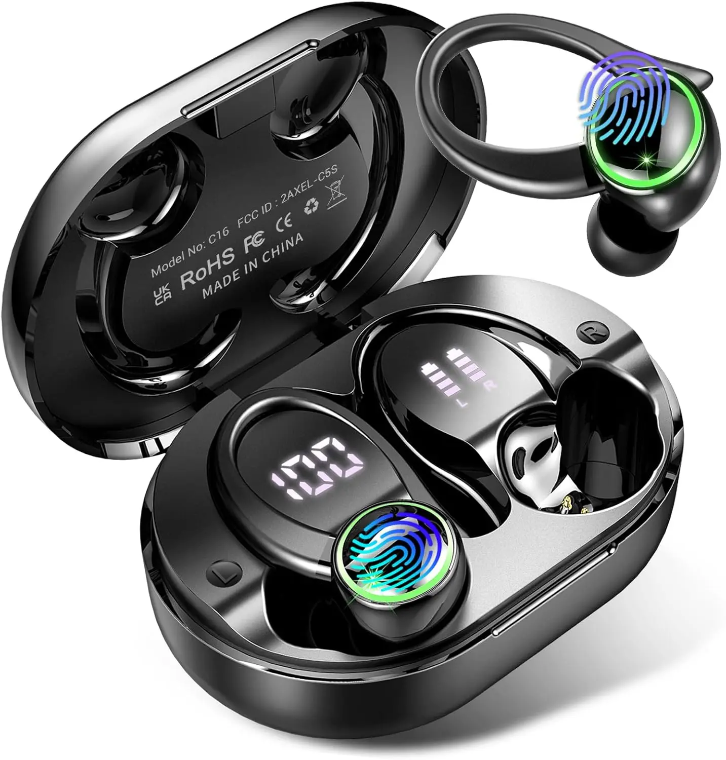 Wireless Earbuds, Bluetooth 5.4 Headphones with Noise Cancelling Mic, Bass Stereo Bluetooth Earphones 50Hrs with LED Display