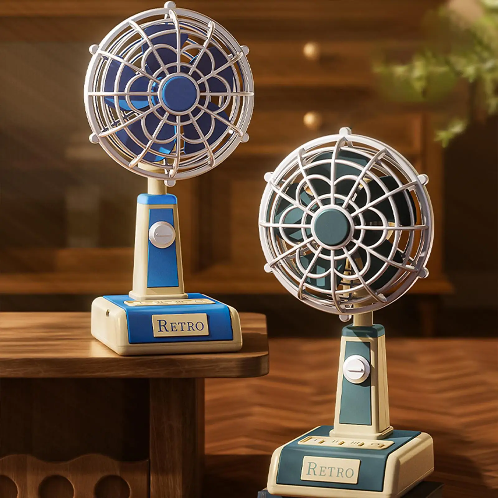 Desk Fan Quiet Portable Tabletop Vintage Personal Powerful Airflow Fan for Home Outdoor Travel School Kitchen Car Use Fans