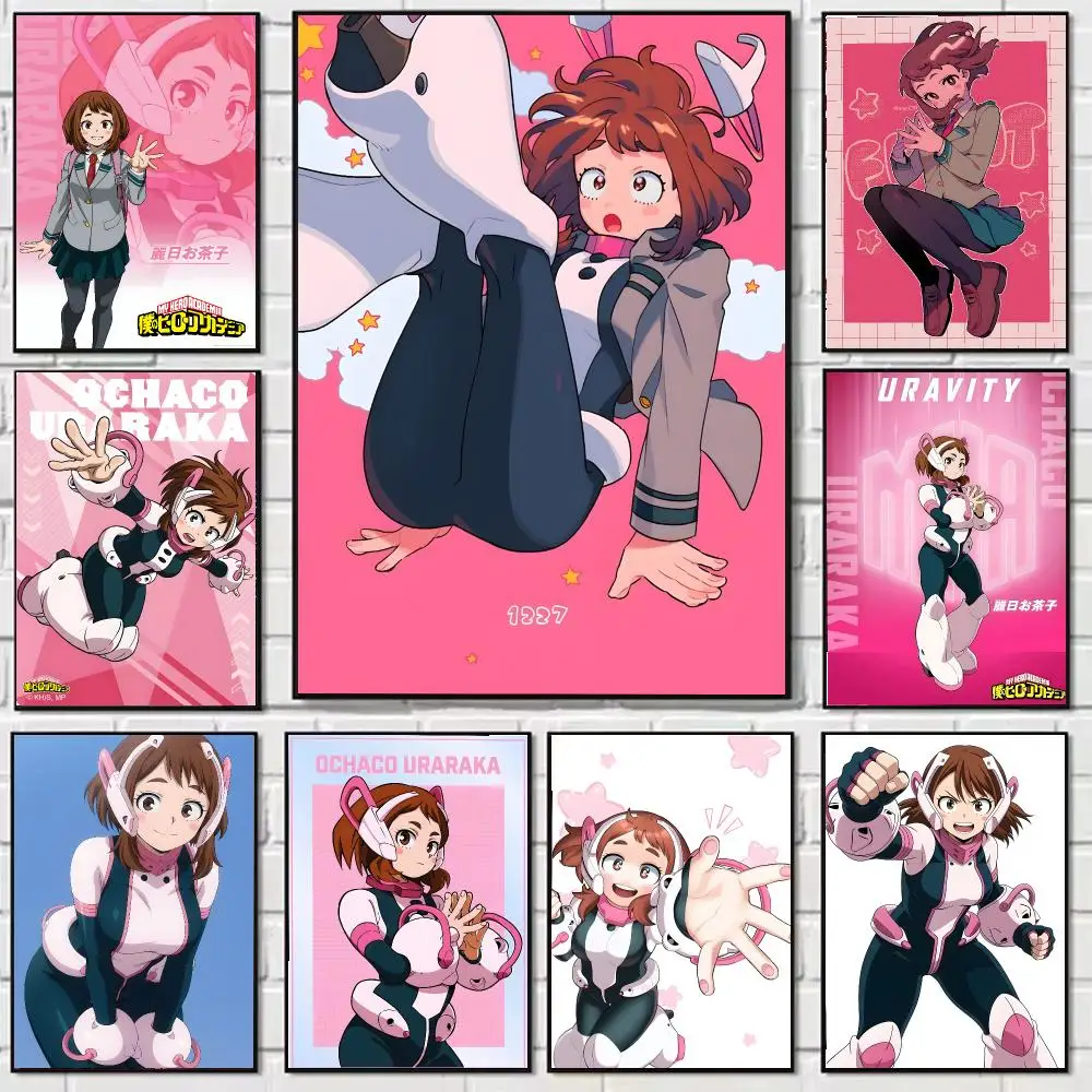 Ochaco Uraraka Poster Self-adhesive Wall Mural Art Waterproof Sticker For Bar Room Decor High Quality Print Gift