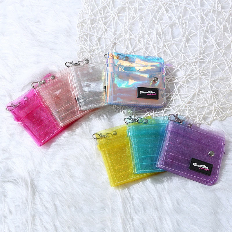 1PC Glitter Business ID Cards Pouch Purse PVC Transparent Card Photo Wallet Case For Women Girl Clear Credit Card Holder Bag