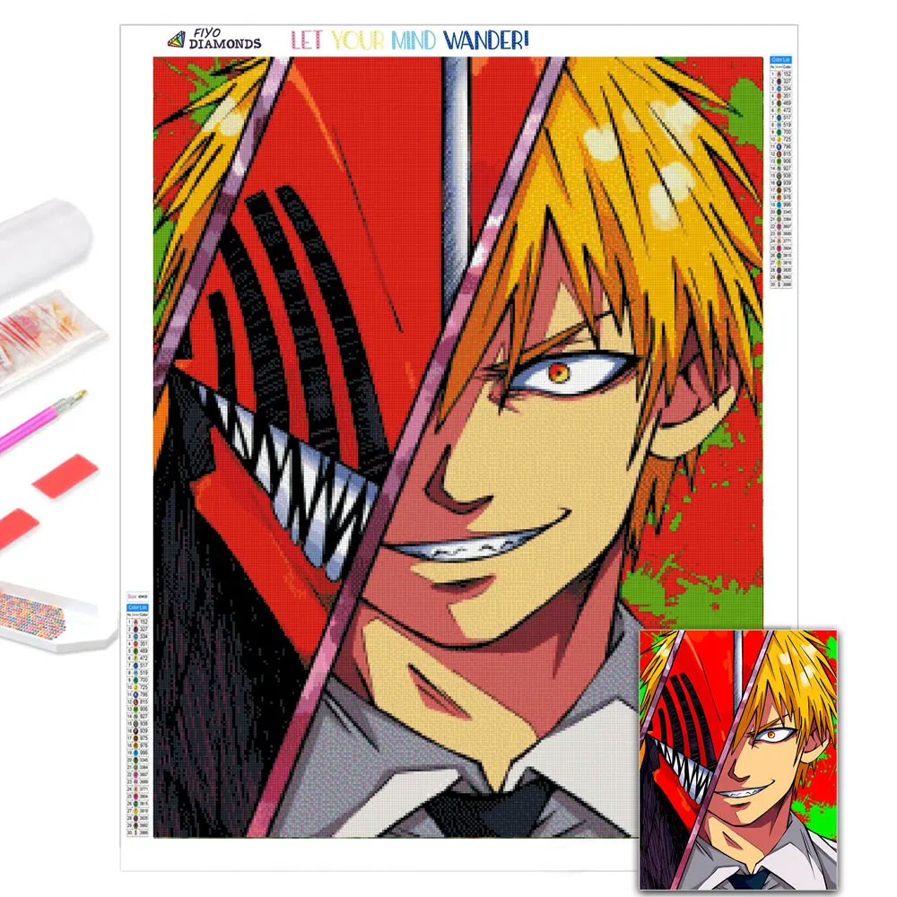 Diamond Painting 5D DIY Anime Chainsaw Man Full Diamond Mosaic Picture Embroidery Cross Stitch Kits Home Decor Art Handicraft