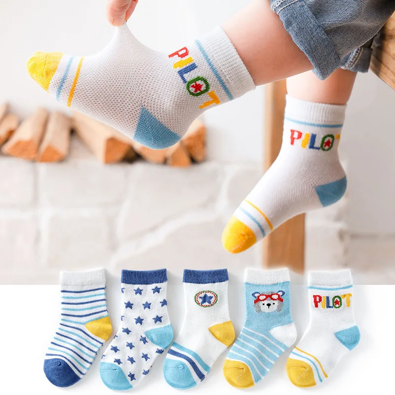 Autumn Boy Girl Short Sock Baby Mesh Thin Socks Cotton Toddler Sock 5 Pairs/set Summer