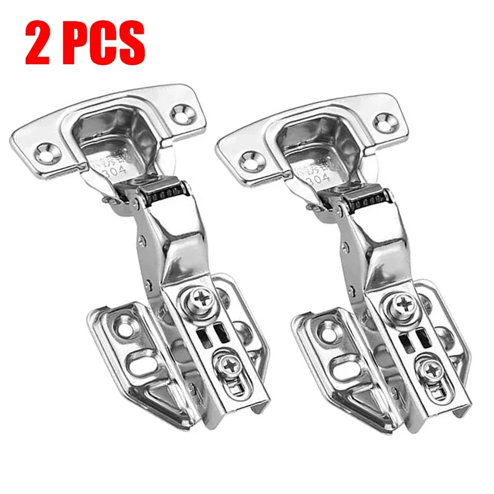 2 Pcs Stainless Steel Cabinet Door Hinges Hydraulic Damper Buffer Soft Close Quiet Wardrobe Door Concealed Hinges