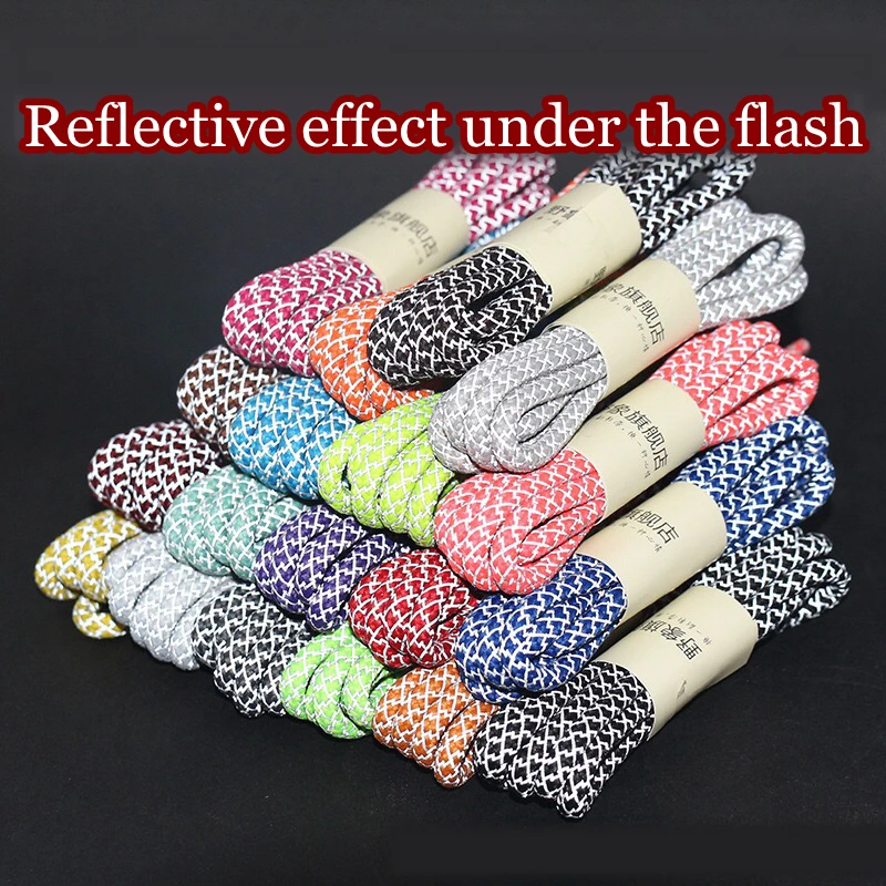1Pair Round Shoelaces Quality 3M Reflective Shoe laces Boots Rope Laces Sneaker Shoelace 19 Colors Length 100/120/140/160cm