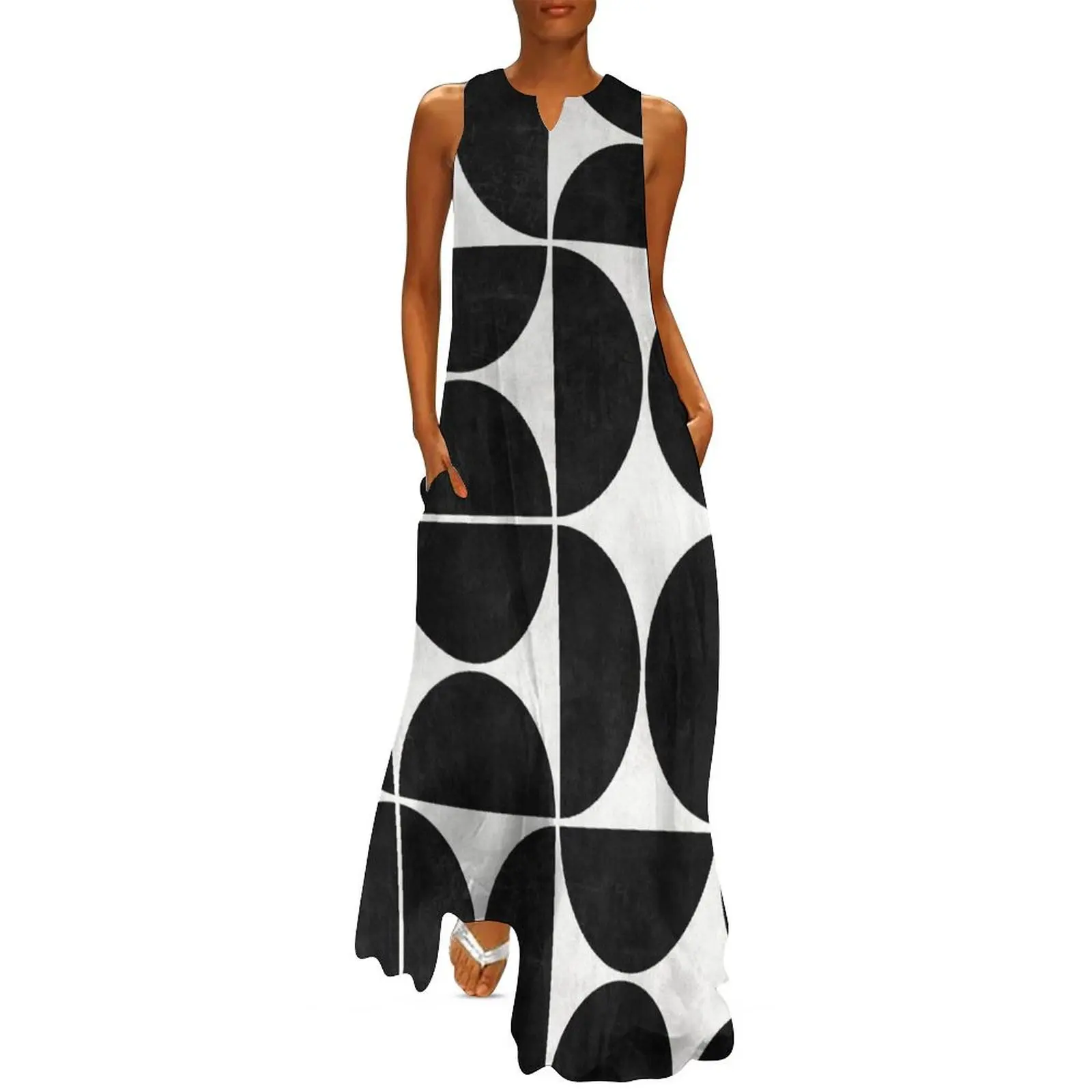 

Mid-Century Modern Pattern No.3 - Black and White Concrete Long Dress dresses for women Aesthetic clothing