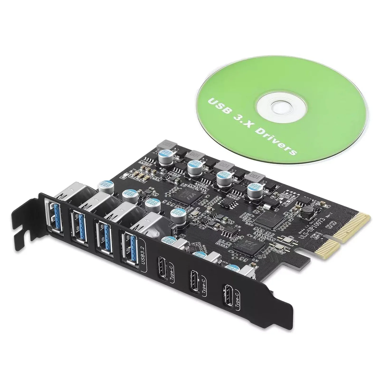 PCIe to USB 3.2 Gen 2 Expansion Card 20 Gbps Bandwidth 7 Ports 4*USB-A 3*USB Type-C