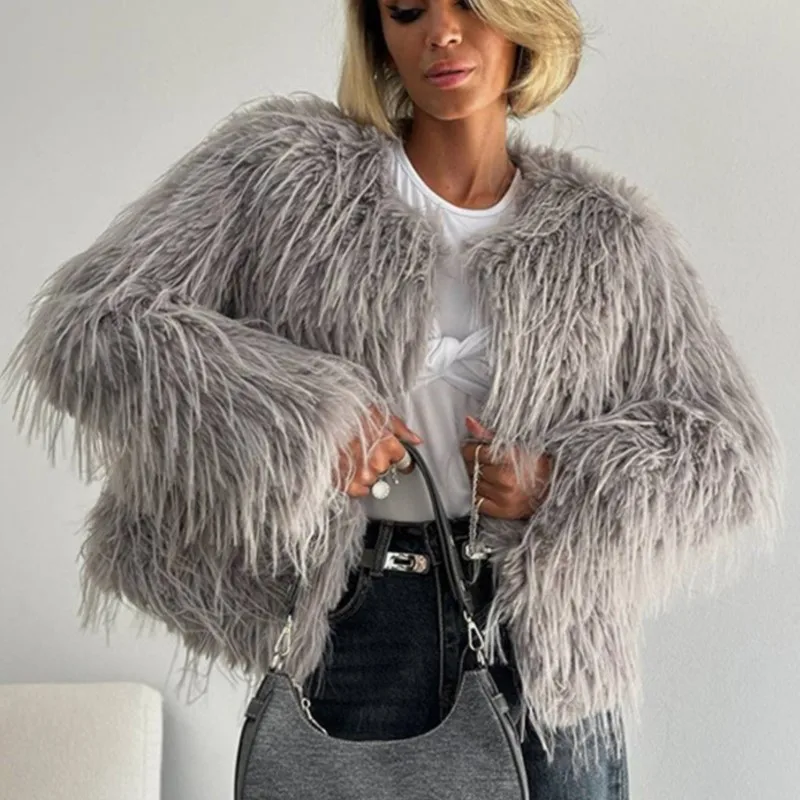 Veste courte en fausse fourrure pour femmes, pardessus court chaud en peluche, élégant, tendance, décontracté, Streetwear, usage quotidien, 2025