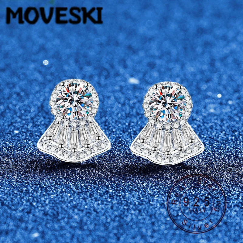 

925 Sterling Silver Fan-shaped Sparkling Brilliant Cut Moissanite Earrings for Women Luxury Fine Jewelry Gift for Wedding Part
