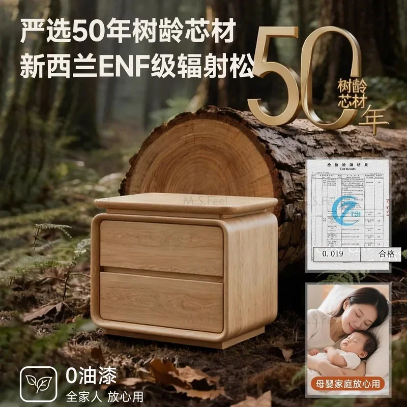 2025 New All Solid Wood Bedside Table Small Light Luxury High End Medieval Cream Style Storage Cabinet for Bedroom Household