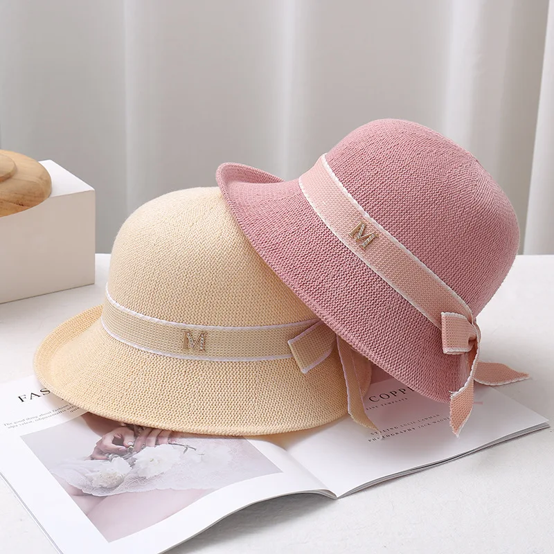 

Soft breathable rollover small pot hat 2023 spring and summer new sweet who fashion ribbon bow visor fisherman's hat