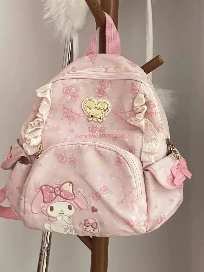 My Melody Sanrio Sweet And Cute Girl Heart Backpack Y2k Cartoon Schoolbags Fragmented Flower Zipper Backpack Girls Gifts