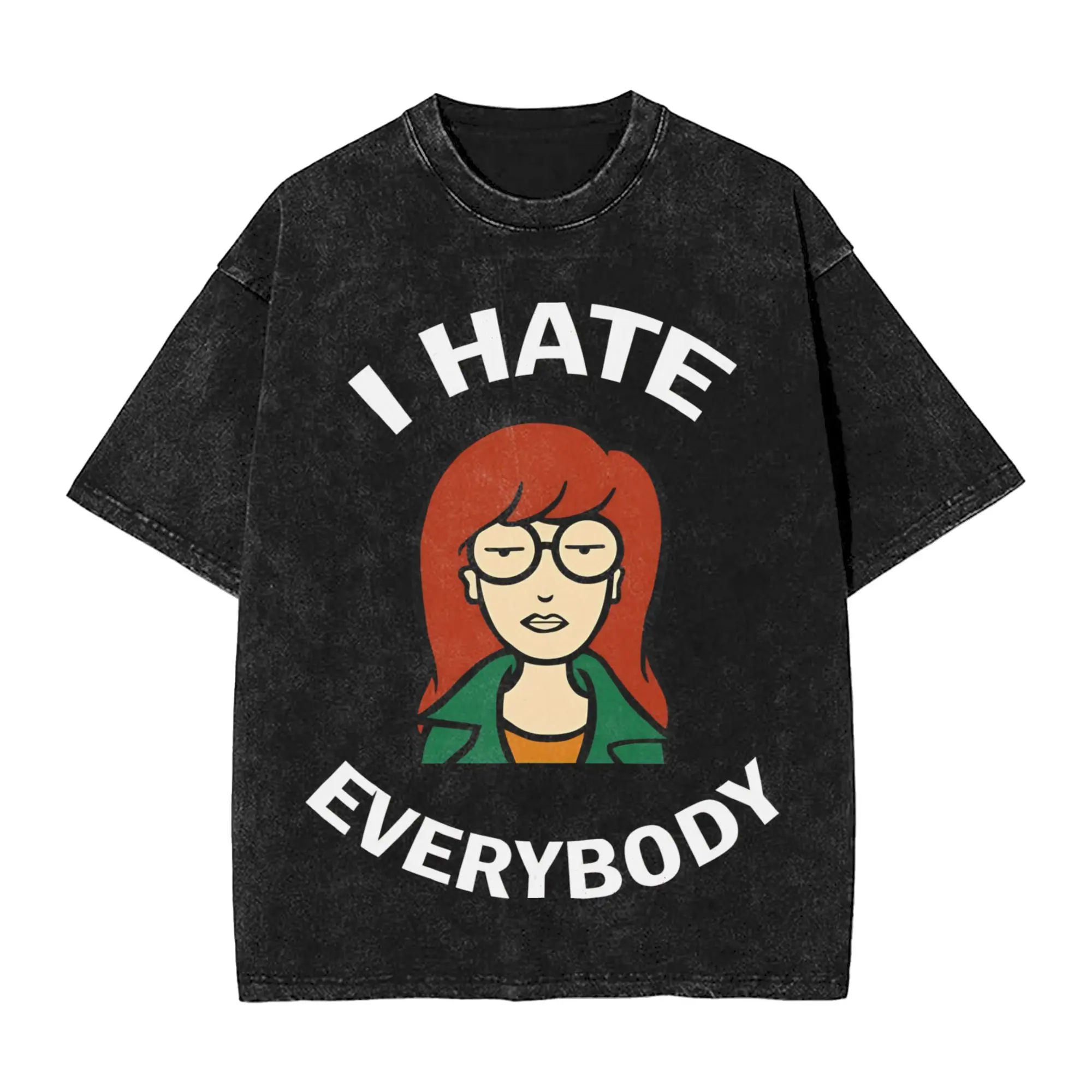 Darias I Hate Everybody T Shirt Washed Short Sleeve Oversize T-Shirts  Cool Men Women Tops Streetwear Graphic Printed Tops Tees