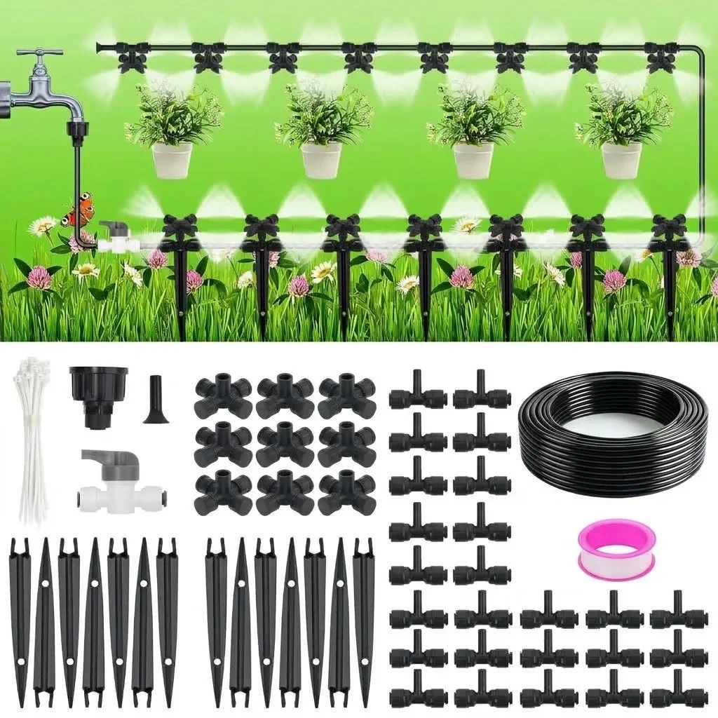 Quick Connectors 1/4 inch Drip Tubing 50FT Drip Irrigation System Kit Garden Watering Solution Durable Quick Connect Fittings