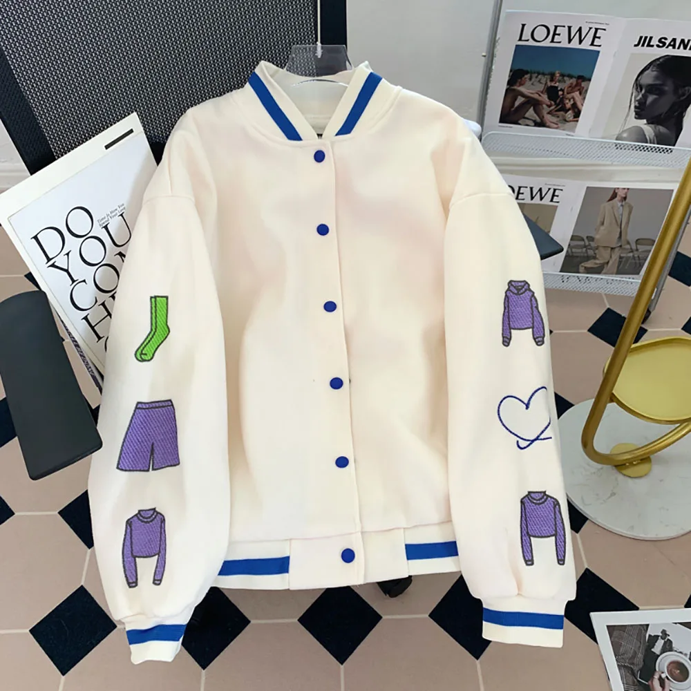 

Spring Autumn Thin Women's Baseball Uniform Korean Style Loose Casual Embroidery Print Jackets Fashon Oversize Casual Outerwear