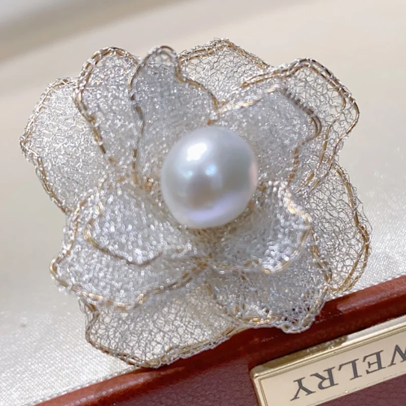 

SGARIT 14k Gold Filled Ring For Women Natural Freshwater Mabe Pearl Ring Flower Lace Elegant Trendy Gift Fine Jewelry