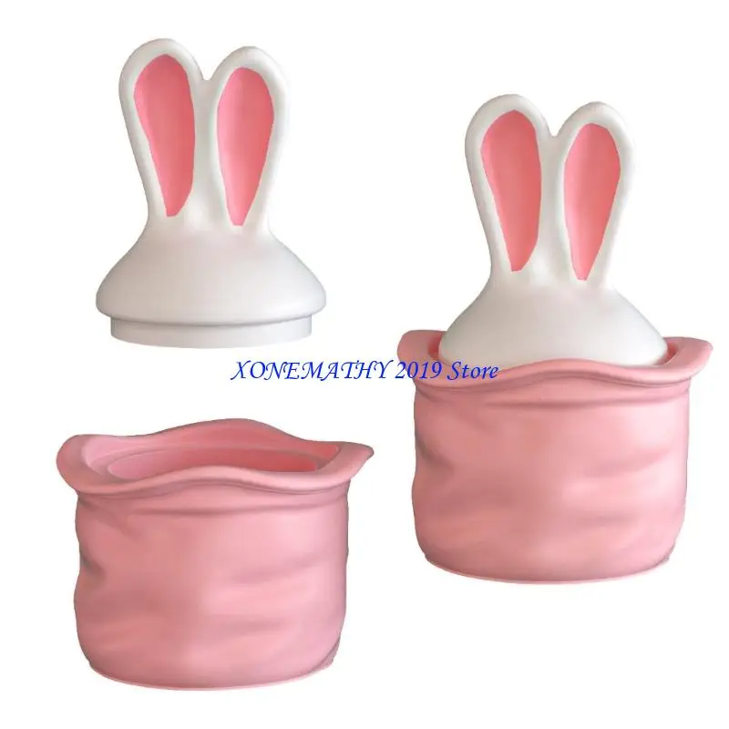 F42F Creative Long Ear Rabbits Silicone Mould For DIY Storage Container Projects