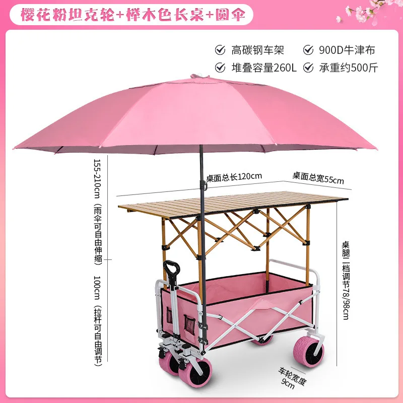Stall trolley shopping camping picnic cart folding table portable liftable night market rice noodles sausage with parasol