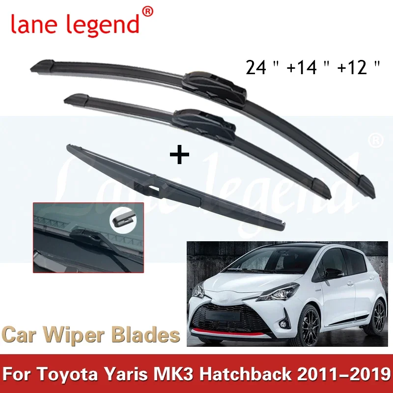 Do TOYOTA Yaris MK3 Hatchback 2011-2019 24"+14"+12" Przednie tylne pióra wycieraczek Szczotki Akcesoria 2014 2015 2016 2017 2018