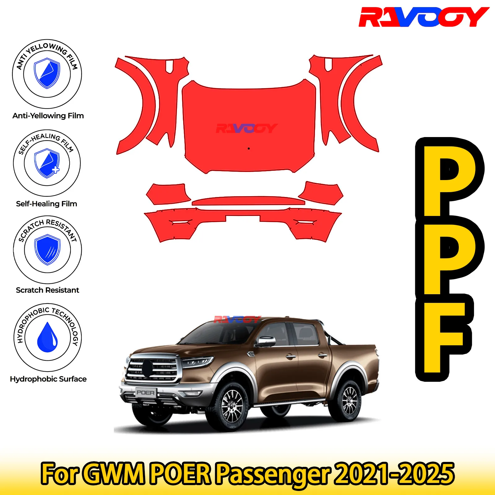 

For GWM POER Passenger 2021-2025 Glossy Matte Black Precut front PPF Kit Paint Protection Film