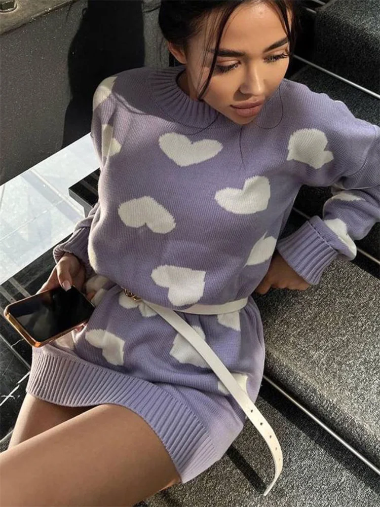 فستان قصير غير رسمي مطبوع من Tossy فستان نسائي فضفاض مضلع بأكمام طويلة فستان ملابس خروج للنساء فستان تريكو