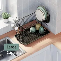2 tier dish drying rack drain board set tableware drainer Kitchen countertop storage rack cup holder Knife and fork holder - Image 2