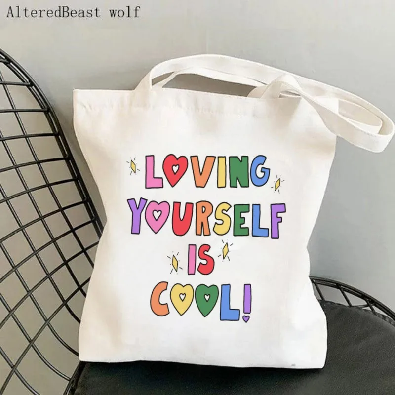 Women Shopper bag It's Okay To Feel Your Feelings Cool Printed Bag Harajuku Shopping Canvas Shopper Bag girl Tote Shoulder Bag