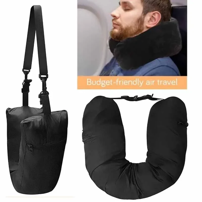 Portable Stuffable Neck Pillow U-shaped Refillable Neck Support Cushion Luggage Space-saving Car Train Airplane Headrest Pillow