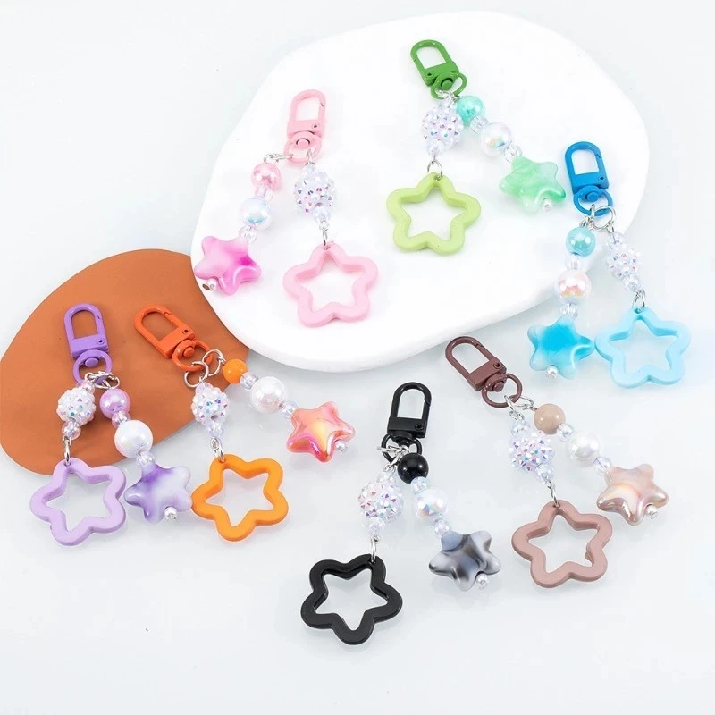 Fashion Acrylic Solid Color Star Keychain Gradient Hollow Star Keyring Car Trinket Key Earphone Case Pendant Accessories Gift