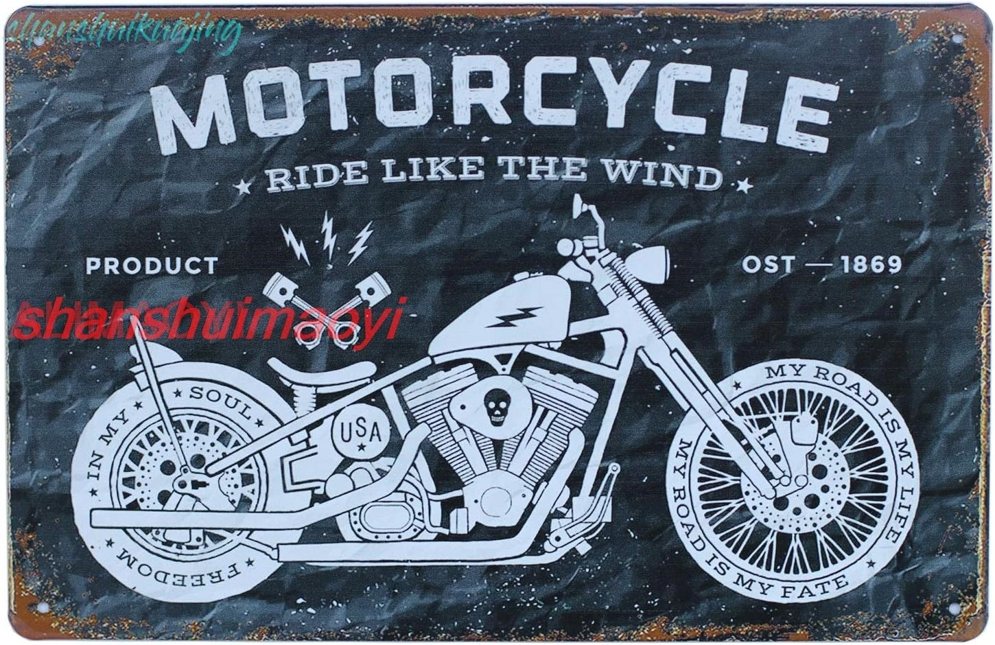 SUMIK Retro Countryside Metal Tin Sign Ride Like The Wind Motorcycle 1869 Art Poster, Vintage Plaque Garage Home Wall Decor sign