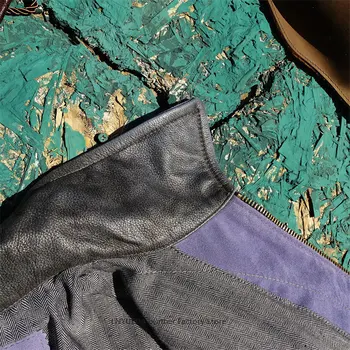 Men Purple Suede Cowhide Genuine Leather Jacket Mendoza Moon Pocket Lapel Fashion Biker Coat 5