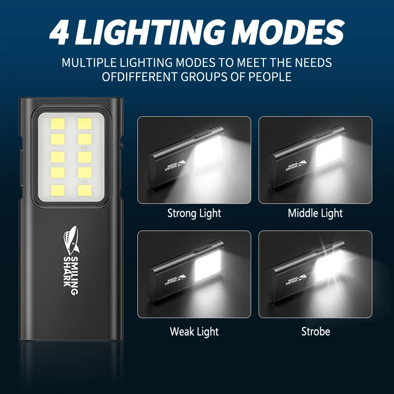 SMILING SHARK Rechargeable Work Light Portable Keychain Light Flash Light with Clip Outdoor Camping Emergency Lamp