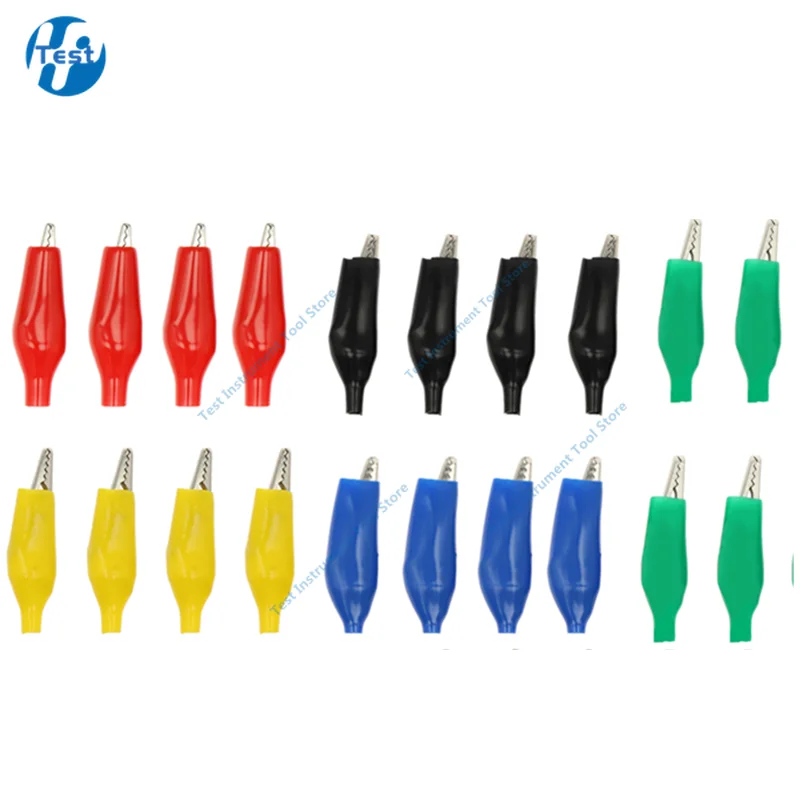 20 Pcs 28MM Black Red Yellow Blue Green White Soft Plastic Coated Testing Probe Mini Alligator Test Clips